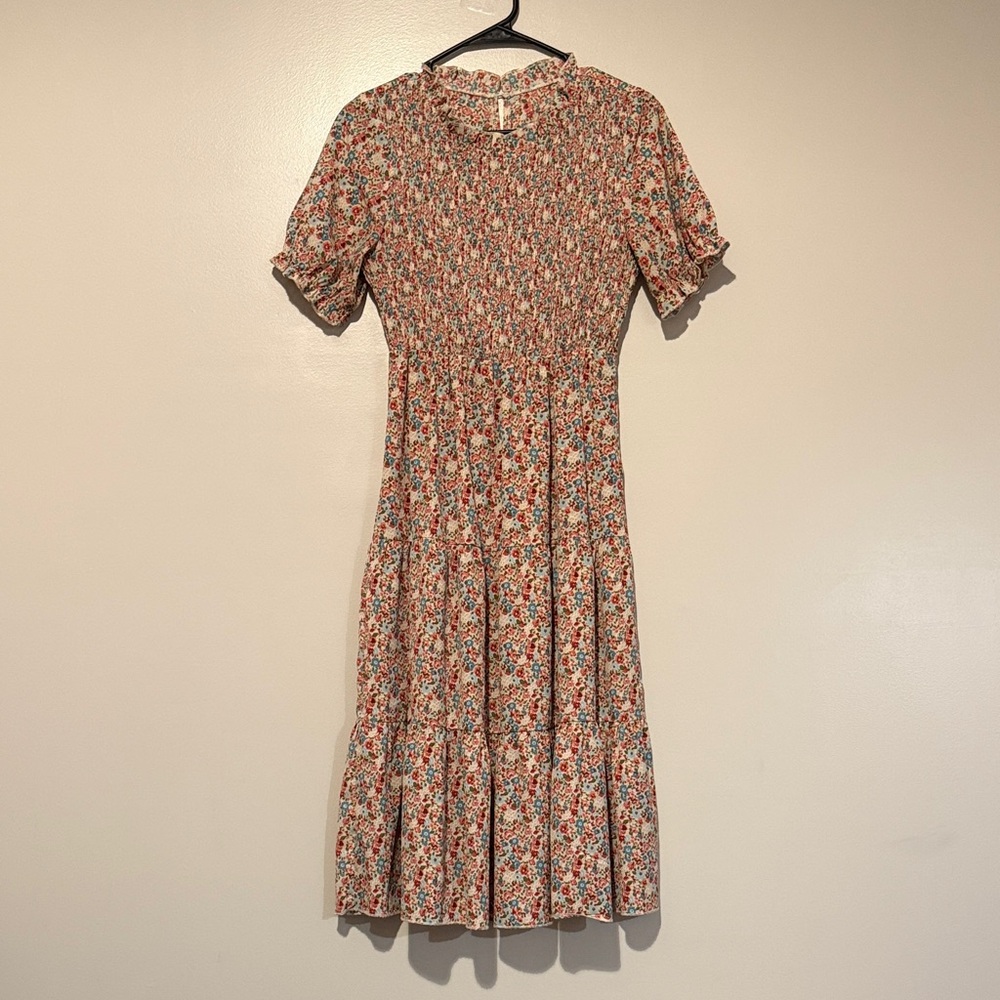 Smocked Multicolor Floral Midi Dress